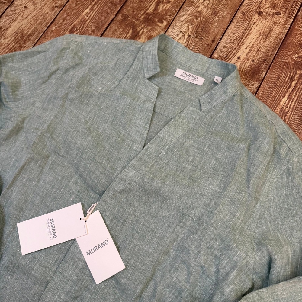 Murano Baird McNutt Linen Shirt Mens Medium Green Roll Tab Sleeve Button Up NWT